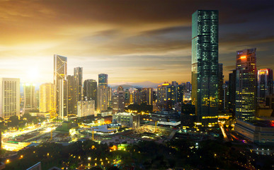 Naklejka premium Modern cityscape when during sunrise.