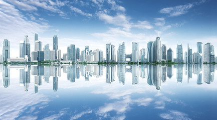 Fototapeta na wymiar Skyline of urban architectural landscape with reflection