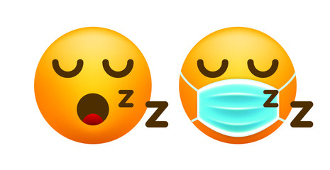 Cute Sleeping Emoticon with Face Mask on White Background. Isolated Vector Illustration 