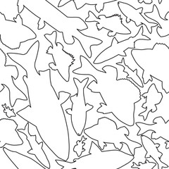 Black and white seamless pattern from the contour of different northern fish.
