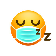 Cute Sleeping Emoticon with Face Mask on White Background. Isolated Vector Illustration 