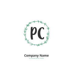 P C PC Initial handwriting and signature logo design with circle. Beautiful design handwritten logo for fashion, team, wedding, luxury logo.