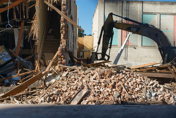 A pile of brick rubble from the demolition of a building in Sacramento.