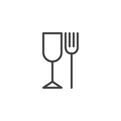 Fork and glass line icon. Environmental and recycling ones linear style sign for mobile concept and web design. outline vector icon. Food safe symbol, logo illustration. Vector graphics
