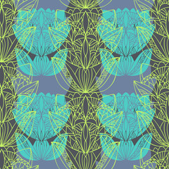 Fototapeta premium Vector seamless pattern colorful design of quadratic flowers doodles in lines