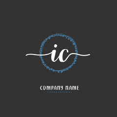 Fototapeta premium I C IC Initial handwriting and signature logo design with circle. Beautiful design handwritten logo for fashion, team, wedding, luxury logo.