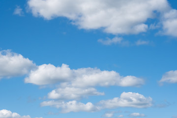 Blue sky and fluffy, white clouds on a summer day. 