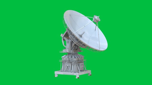 3d rendering satellite dish isolated on green screen background 4k footage