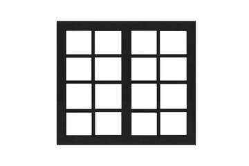 European style black wooden window frame isolated on a white background