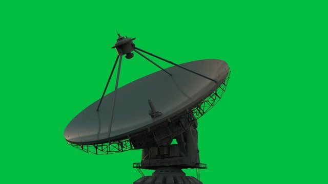 3d rendering satellite dish isolated on green screen background 4k footage