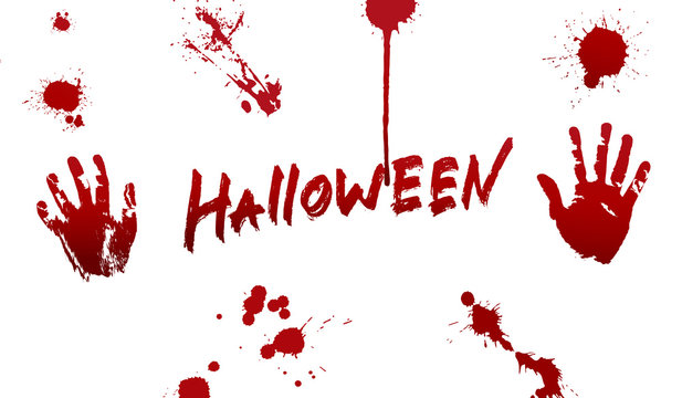 Halloween blood. Set of various blood splatter and Halloween lettering