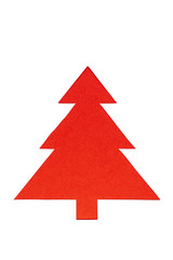 Red Christmas trees on white background. Minimal composition background. New Year and Christmas concept.