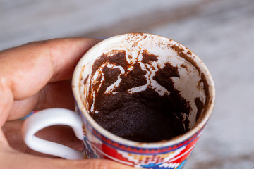 Turkish coffee fortune on the wooden background