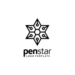 Nib Pen Hexagon 6 six pointed Star logo design for office education study notary journalist business