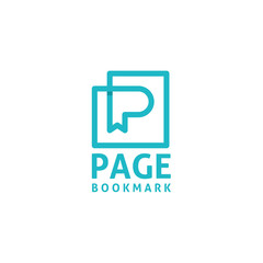 book initial letter P with page ribbon bookmark simple modern line logo design