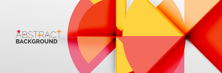 Bright color circles, abstract round shapes and triangles composition with shadow effects. Vector modern geometric design template