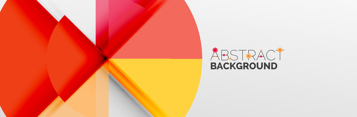 Bright color circles, abstract round shapes and triangles composition with shadow effects. Vector modern geometric design template