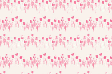 Pink floral chevron seamless vector pattern. Chevron made of pink solid flower shape with stem horizontally on off white background. Great for home decor, fabric, wallpaper, stationery, design project
