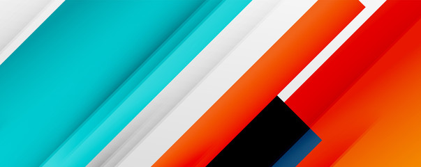 Geometric abstract backgrounds with shadow lines, modern forms, rectangles, squares and fluid gradients. Bright colorful stripes cool backdrops