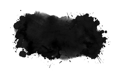 Black ink background with free brush strokes, drops, splash. Watercolor texture - obrazy, fototapety, plakaty