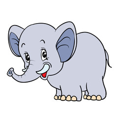 cute blue elephant, cartoon illustration, isolated object on white background, vector illustration,