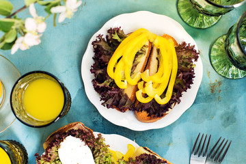 Sandwiches with red lettuce and bell pepper