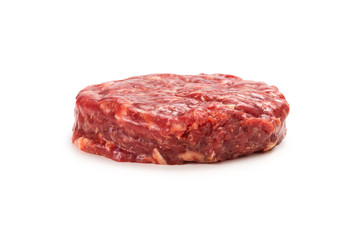 Raw minced beef isolated on white background.