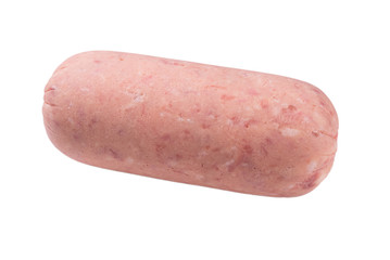 Boiled sausage isolated on white background. Slices.