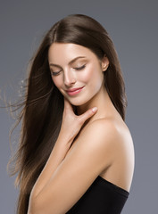 Long Hair Brunette Woman Natural Fashion Make Up