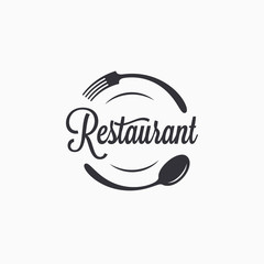 Plate with fork and spoon. Restaurant logo - 371941962