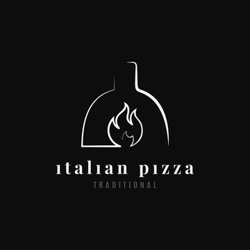 Italian pizza logo. Pizza oven on black background