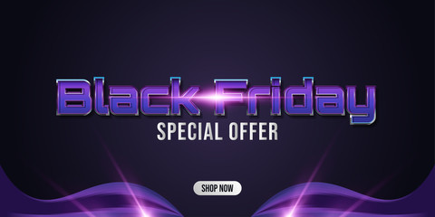 Black Friday special sale banner with dark background and glowing lights. Online shopping banner in modern style