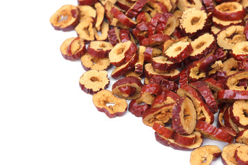 Sliced dried jujube isolated on white background