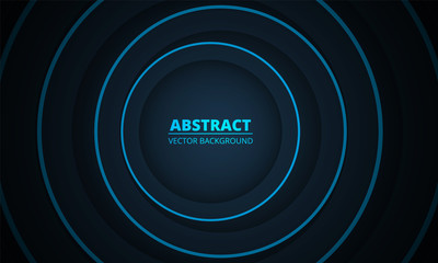 Dark colorful geometric abstract background. Dark blue and light blue circles paper cut decoration diverge from the center. Dark blue elegance modern trendy background.