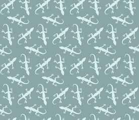 Seamless pattern with gecko lizards. Endless background. Vector silhouette illustration.