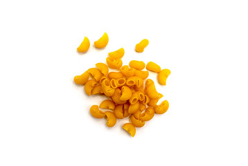 Pile of uncooked pasta on white background wallpaper for background