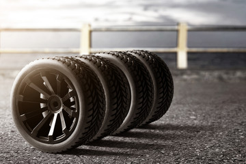 Car tires on the street