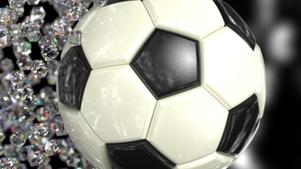 Soccer Ball with Diamond Particles. 3D illustration. 3D high quality rendering. 3D CG.