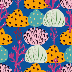 Bright underwater seamless pattern with beautiful corals.