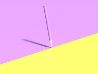 3d render. School color pencil on pastel pink and yellow background. Minimal concept art.