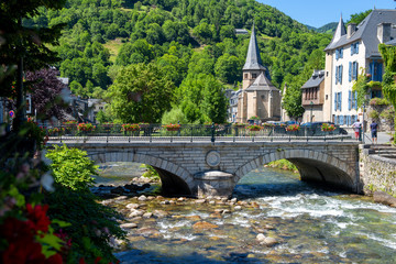 Torrent in the village of Arreau. Pyrenes mountains. South of France