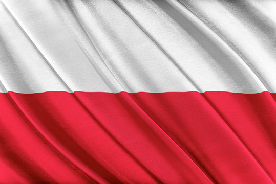 Colorful Poland flag waving in the wind. 3D illustration.