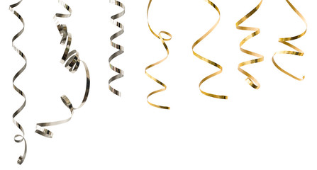 gold and silver festive ribbons on isolated white background