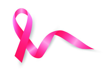 Realistic pink ribbon, breast cancer awareness symbol, vector illustration