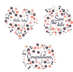 Set of three labels with flowers, vector illustration