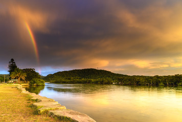 Clouds and Rainbow - Reverse Sunrise over the Bay
