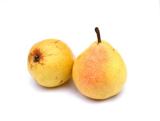 Organic pears on white background