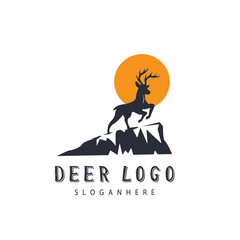 Deer on hill  Logo Design Vector