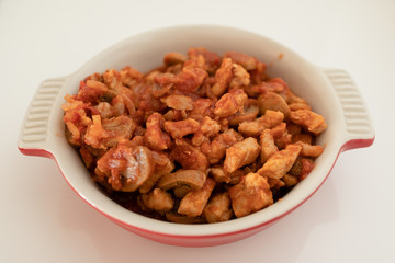 Homemade fried pork with tomato sauce for pasta.
