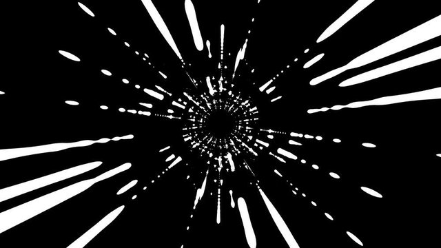 Abstract Black And White Graphic Vortex Tunnel Loop/ 4k animation of an abstract tunnel with black and white posterized and halfdots wavefield vortex seamless looping